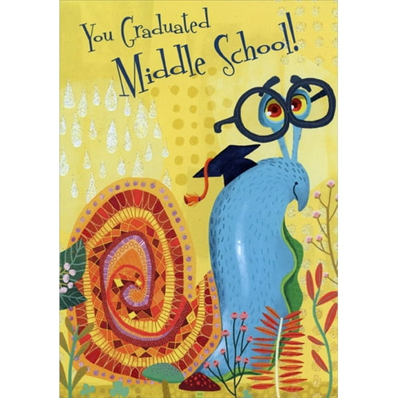 Designer Greetings Blue Snail With Glasses Middle School Graduation Congratulations Card
