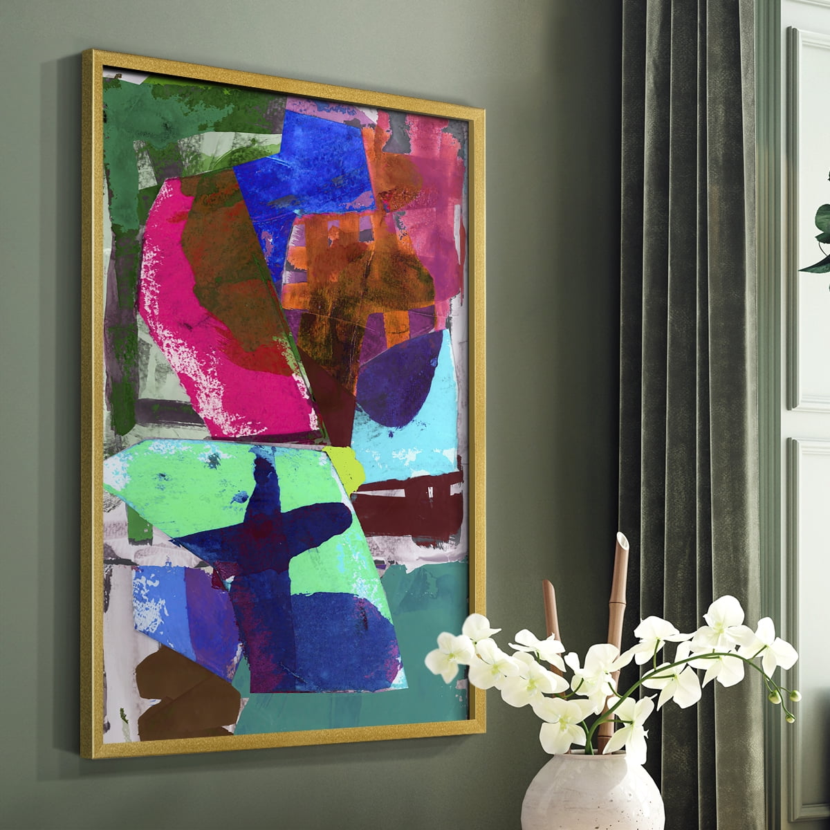 Brights Strokes III Framed Print in Gold Solid Wood Framed Print No Nail Hanging