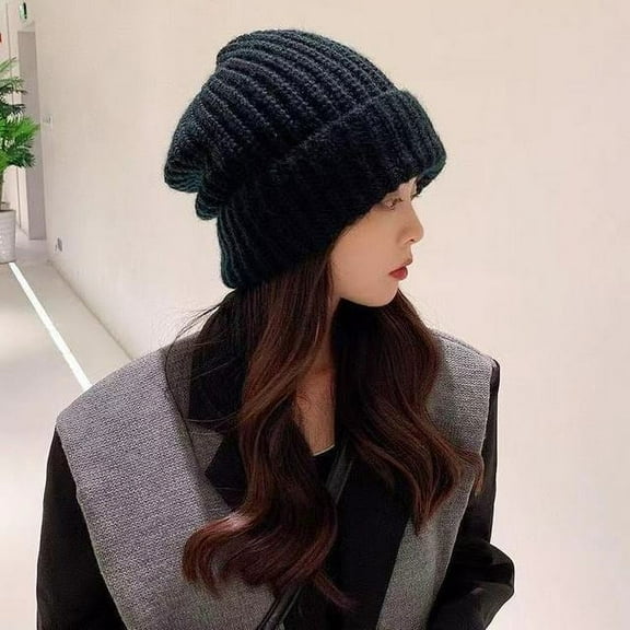 CoCopeanut New Korean Windproof Hat Winter Solid Color Thick Woolen Hats for Women Ski Slouchy Cap Skull Winter Wool Warm Caps Warm Beanies