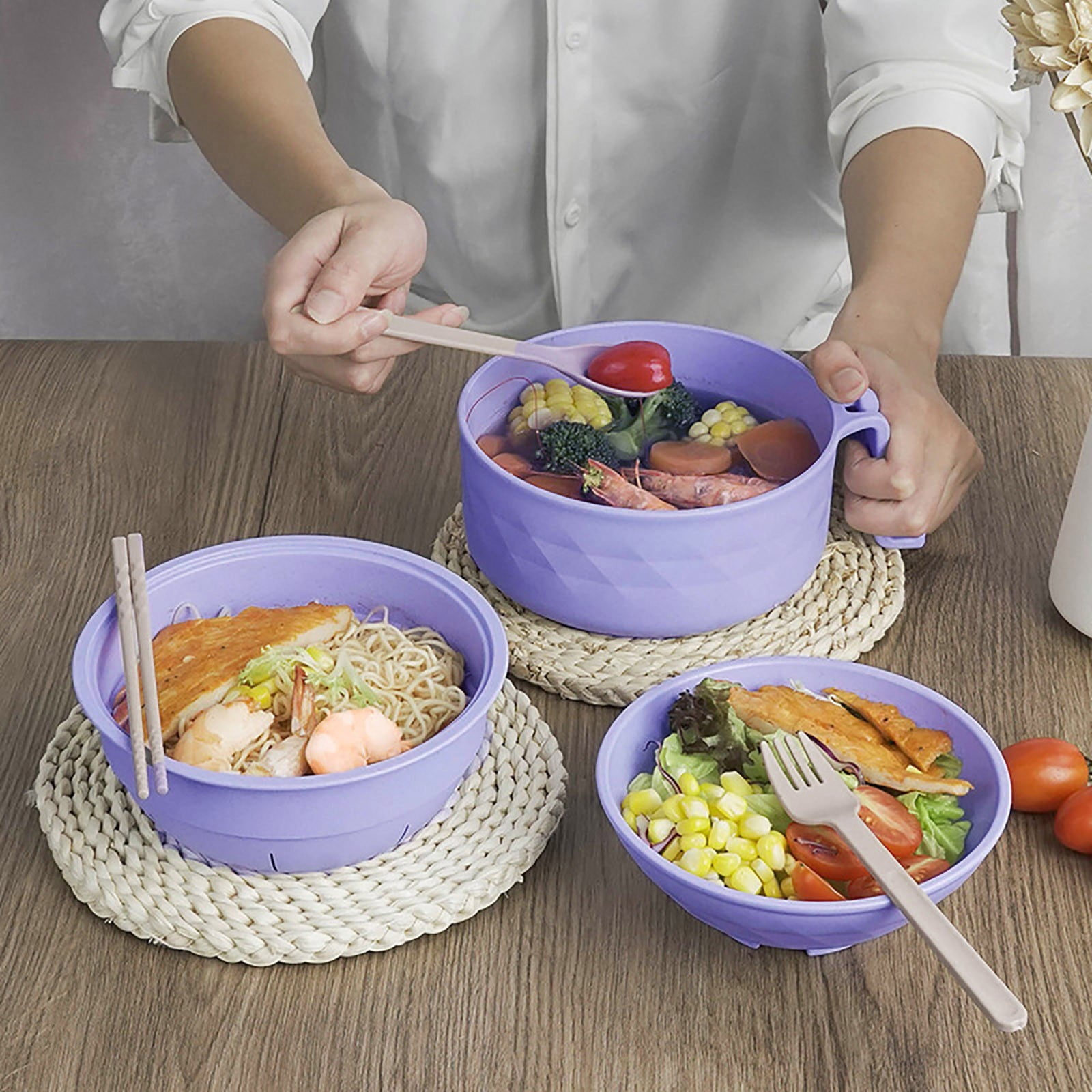 Microwave Bowl with Lids,Ramen Bowl,Microwave Soup Mugs with Handles,for Soup and Instant Noodles,Oatmeal, Gumbo, Salad, College Dorm Room Ramen Cooker with Chopsticks/Spoon/Fork for Dorm