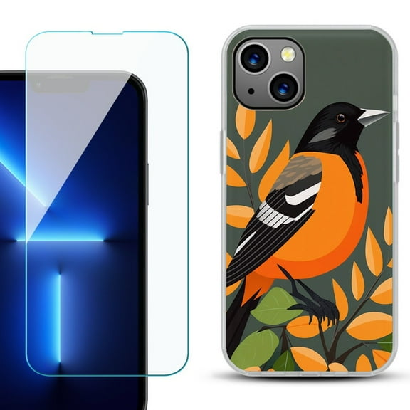 Slim-Fit TPU Phone Case for iPhone 14, with Tempered Glass Screen Protector, by OneToughShield ® - Oriole
