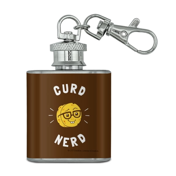 Curd Nerd Cheese Funny Humor Stainless Steel 1oz Mini Flask Key Chain