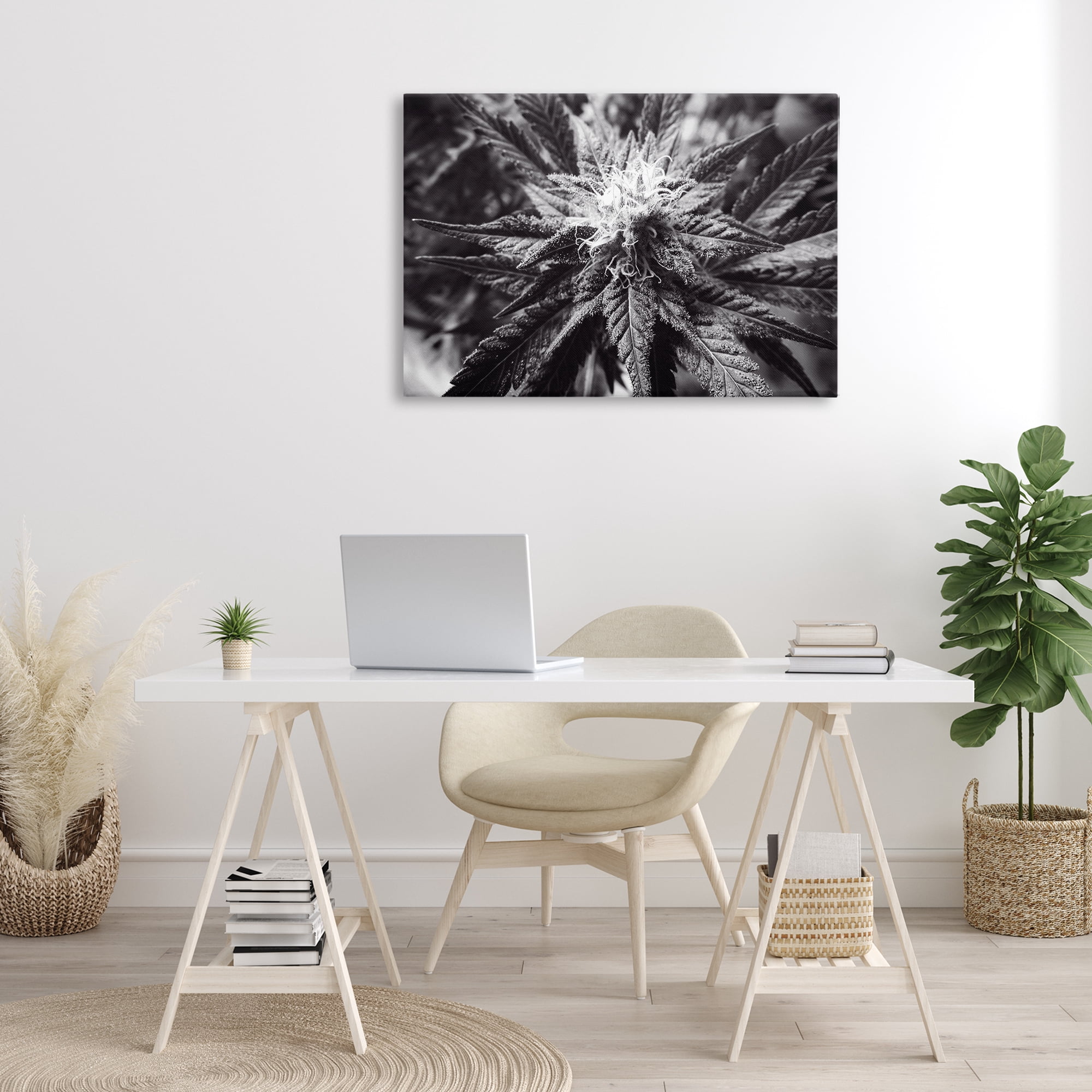 Stupell Industries Dark Cannabis Flower Plants & Flowers Painting Wrapped Canvas Art Print Wall Art, 36 x 24
