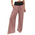 thumbnail image 2 of uublik Wide Leg Yoga Pants for Women Pink High Waisted Palazzo Pants Casual Wide Leg Long Lounge Pant Trousers with Pocket, 2 of 6