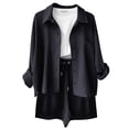thumbnail image 4 of cfhntfmh Summer Outfits for Women Long Sleeve Casual Lapel Collared Buttons down Shirts Baggy Shorts 2 Piece Lounge Sets, 4 of 4