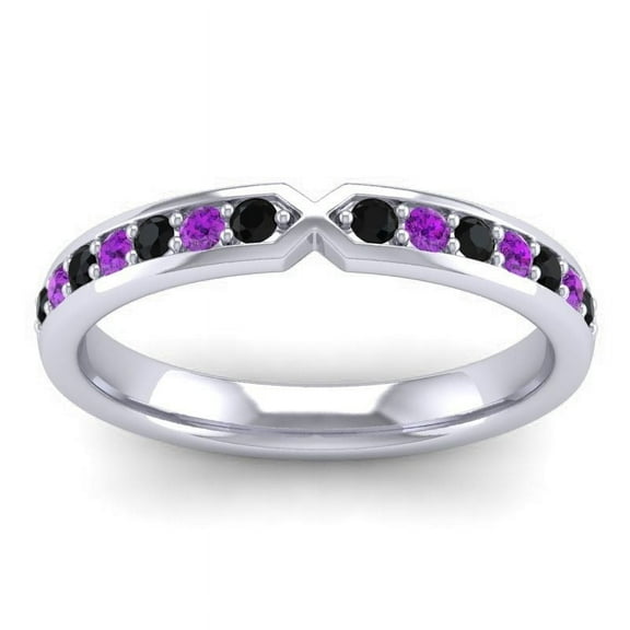 0.30 Carat Unique Round Cut Black Onyx & Amethyst Gemstone Engagement Eternity Band for Ladies Solid 18K White Gold Size 7 by Diamond-Capitals
