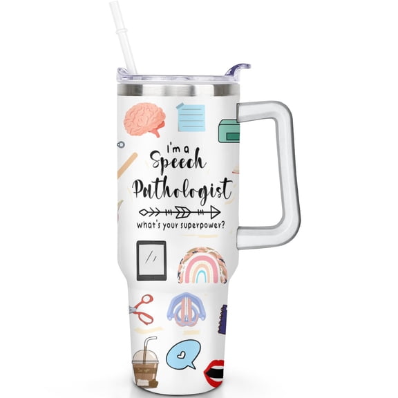 40 oz Nurse Handle Flip Straw Lid Tumbler Stainless Steel Vacuum Insulated Leak Proof Travel Mug Gift for Him Her