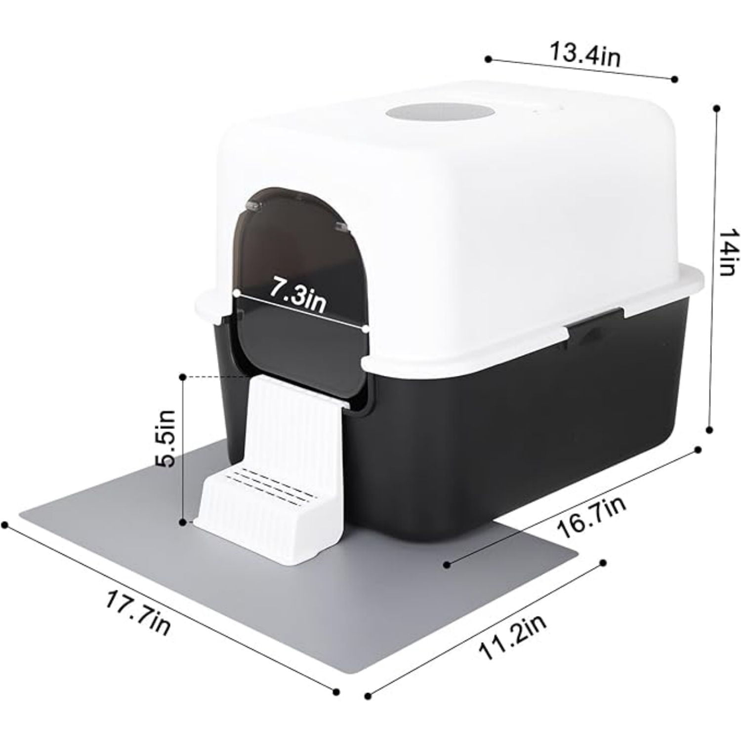 Cat Litter Box with Lid, Fully Enclosed Splash-Proof and Leak-Proof Urine High Edge and Odorless Cat Litter Box, Easy to Installation and Clean (Black with Pedal(S))