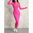 thumbnail image 3 of KelaJuan Women Long Dress, Long Sleeve Hooded Zipped Solid Slim Fit Bodycon Dress Fall Dress, 3 of 6