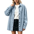 thumbnail image 4 of IUYRTFE Women's Retro Button Down Denim Jacket Long Sleeve Collared Shacket with Pockets Casual Oversized Outerwear, 4 of 8