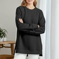 thumbnail image 4 of Basic Sweatshirts for Women 2025 Fall Winter Long Sleeve Crewneck Side Slit Plain Sweatshirt Pullover Tops, 4 of 6