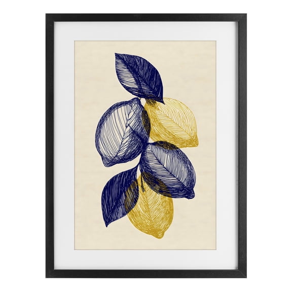 Stupell Industries Shabby Chic Navy Lemons Botanical Sketch Black Framed Print Under Glass, 14 x 20, by Petals Prints Design