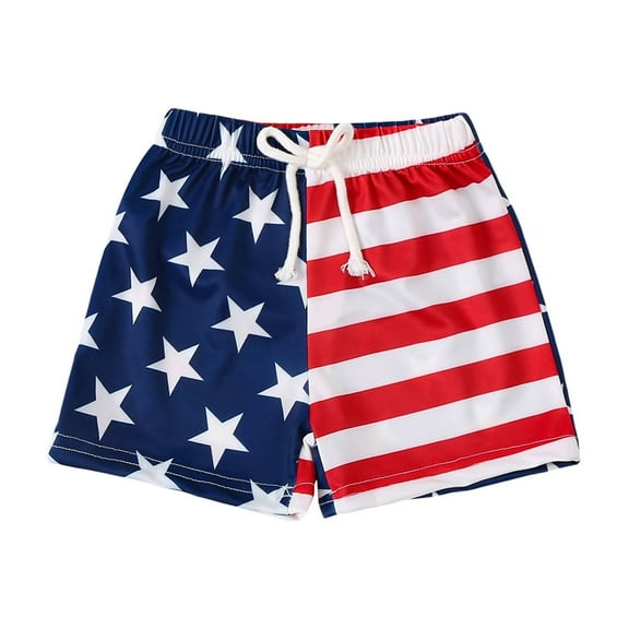 Musuos 4th of July Toddler Boy Swim Trunks 0-3T Stripe Stars Print Drawstring Summer Swim Shorts