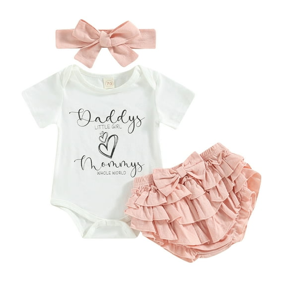Newborn Baby Girl Summer Clothes Letter Bodysuit Short Sleeve Onesie Ruffles Bloomers Shorts Coming Home Outfit  3M 6M 12M 18M