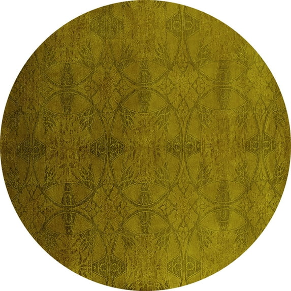 Ahgly Company Machine Washable Indoor Round Persian Yellow Bohemian Area Rugs, 8' Round