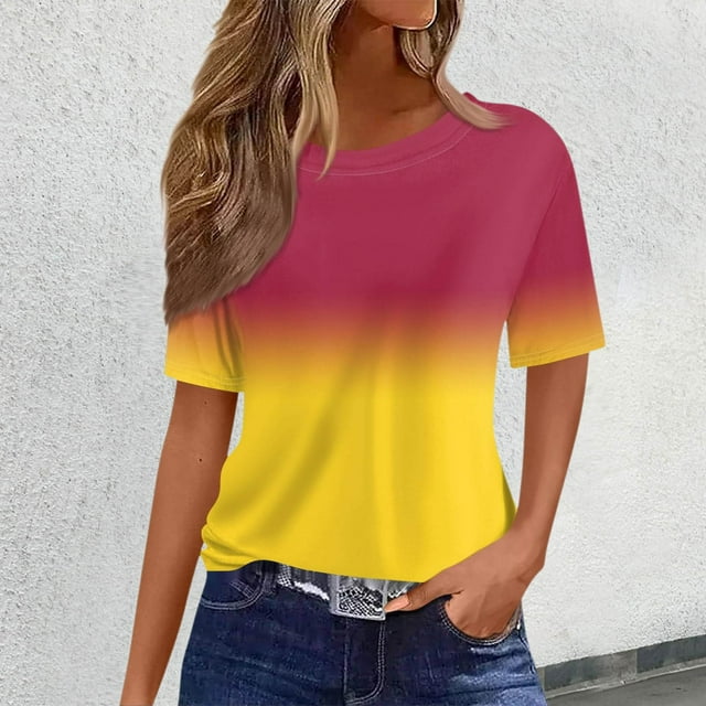 T-Shirts Décontractés à Manches Courtes pour Femmes avec Design Dégradé - Col Rond pour Printemps et Été Confort Polyvalent