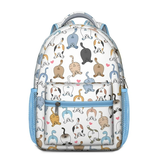 Pet Lovers School Backpack – Cute Cartoon Cat Design with Funny Paw Print Pattern for Cat Lover Gift