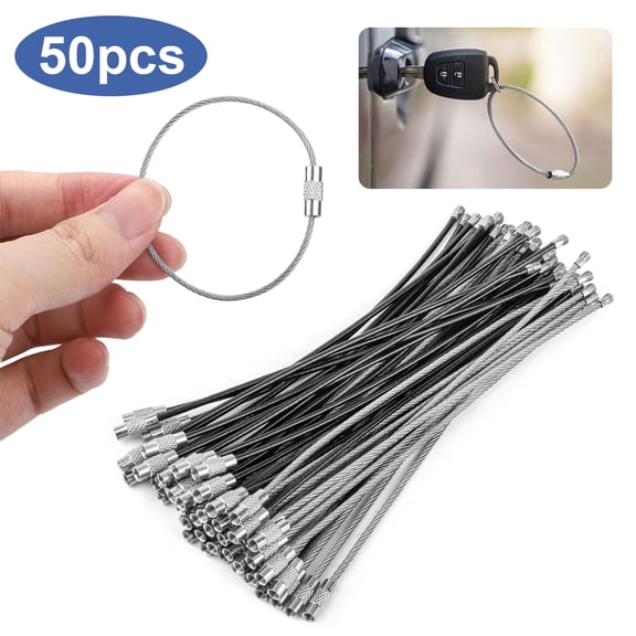 50pcs Wire Keychain Cables, EEEkit 6'' Stainless Steel Key Ring Loops for Hanging Luggage Tags ID Tags
