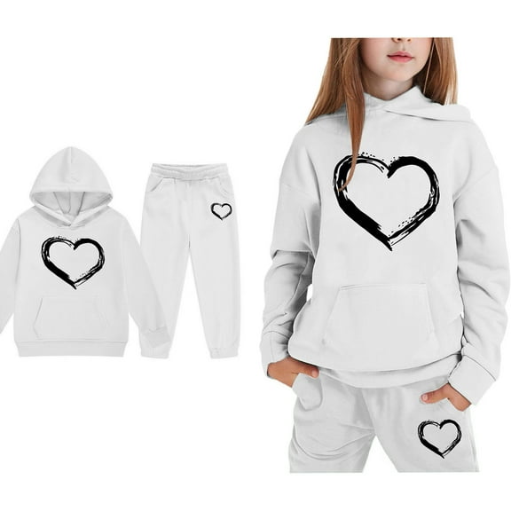 LIUYUNNN Toddler Girls Boys Sweatsuit Set 2PC Long Sleeve White Heart Tracksuit Hoodie Sweatpants Warm Fall Winter Clothes Tracksuit Jogging Outfits Set 2-3 Years Boys Girls Autumn and Winter Outfits