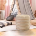 thumbnail image 5 of 20" Orange And White Polyester Round Striped Indoor Outdoor Pouf Ottoman, 5 of 10