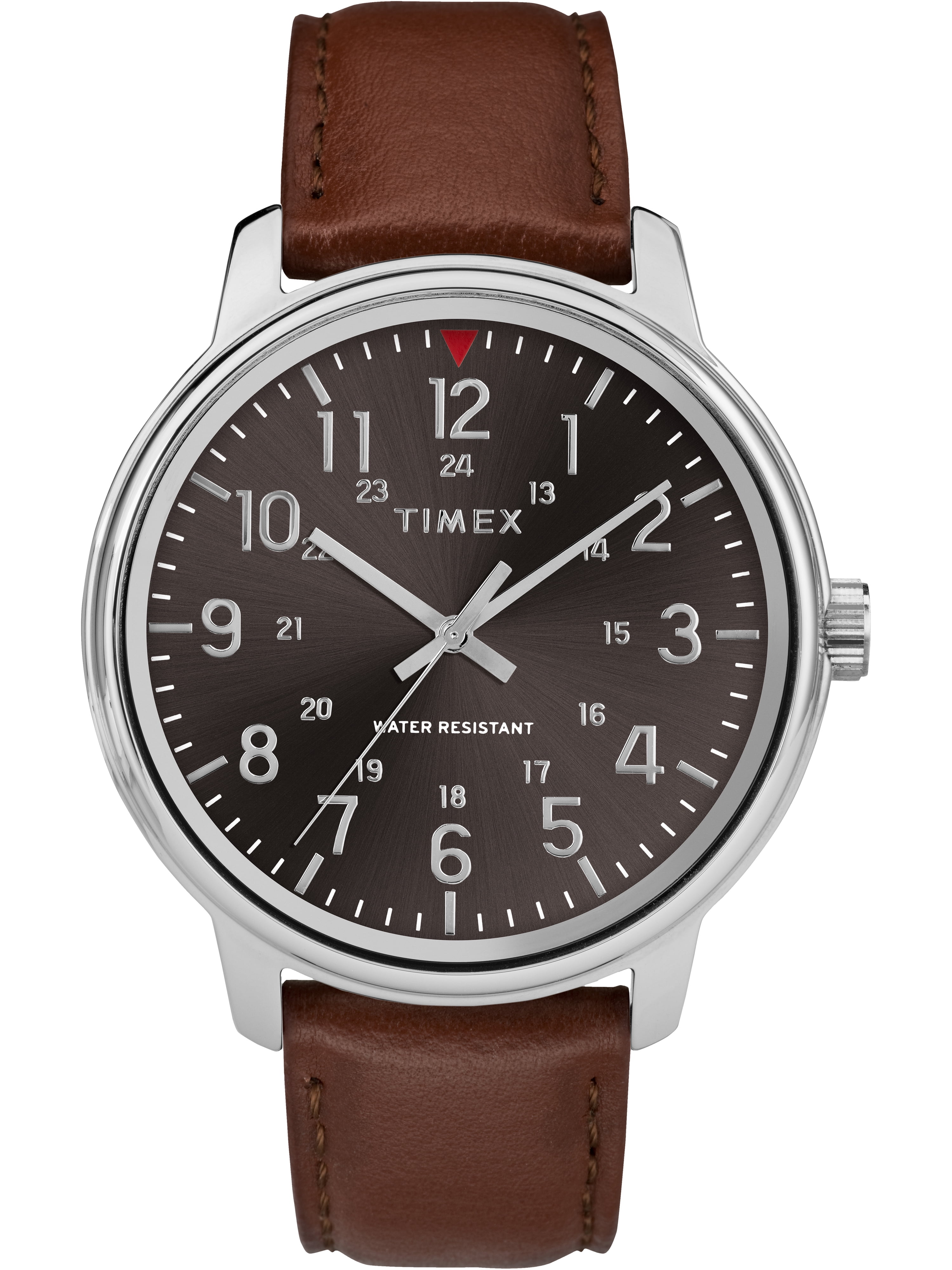 Timex Men's Classics 43mm Brown/Silver Leather Strap Watch 