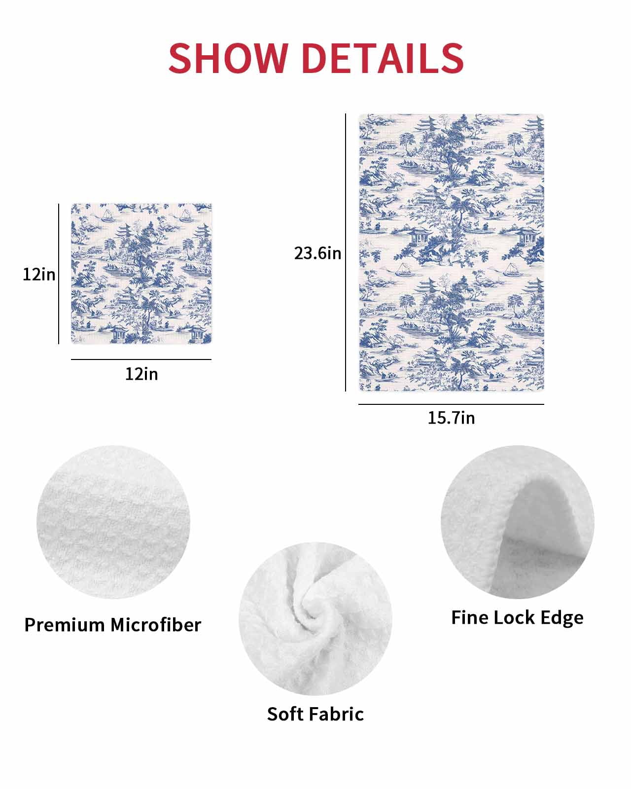 Blue Garden Retro Kitchen Dish Towels for Drying Dishes Set of 4, Modern Art Building Tree Boat Waffle Weave Microfiber Terry Hand Tea Bathroom Towels Quick Dry & Absorbent Towel 12x12