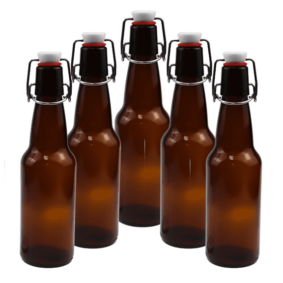 16-20oz Amber Growler with Flip Top Airtight Silicone Seal | for Beverages or Storage | Pack of 6 | Ice N Cold