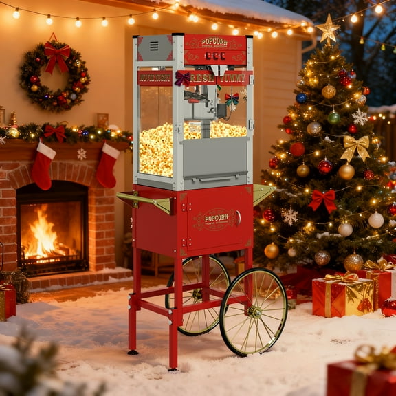 siu want Large 20oz Vintage Style Popcorn Maker Cart - Pops 62 Cups Per Batch, Commercial & Home Use, Portable Popcorn Machine with Wheels and Kettle, for Theater, Parties, Events (Red)​