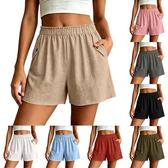 Kojanyu Women's High Waisted Cotton Shorts Casual Loose Drawstring Lounge Shorts with Pockets Summer Beach Shorts