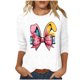 thumbnail image 1 of Camisetas Casuales de las Mujeres Impresas 3/4 Manga Cuello Redondo Blusa, Moda Ligera Superior para el Hogar Y el Uso Diario, Cómoda Imitación de la Tela Del Estante, 1 of 5