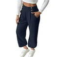 thumbnail image 3 of QATAINLAV Womens Elastic High Waisted Work Casual Pants Solid Color Baggy Sreaight Leg Lounge Trousers Loose Fit Plus Size Hiking Joggers Pants with Pockets Navy S, 3 of 9
