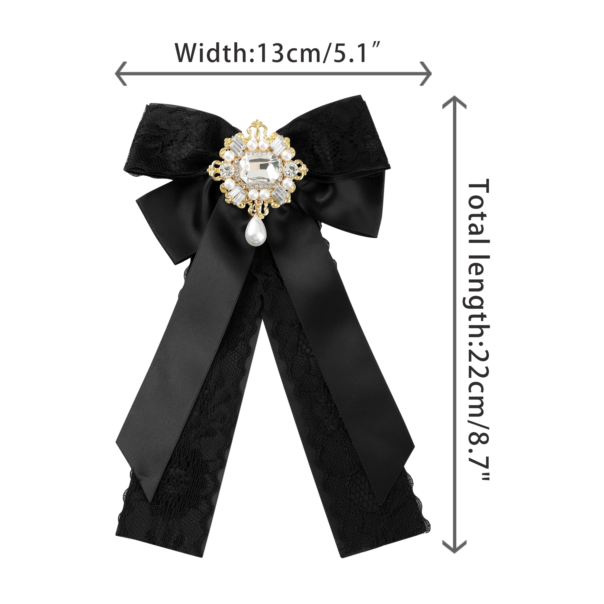 DARING DIVA Women's Black Lace Trimmed Ribbon Pre-tied Bow Tie Black