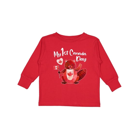 Inktastic My 1st Canada Day with Red and White Maple Leaves Boys or Girls Long Sleeve Toddler T-Shirt