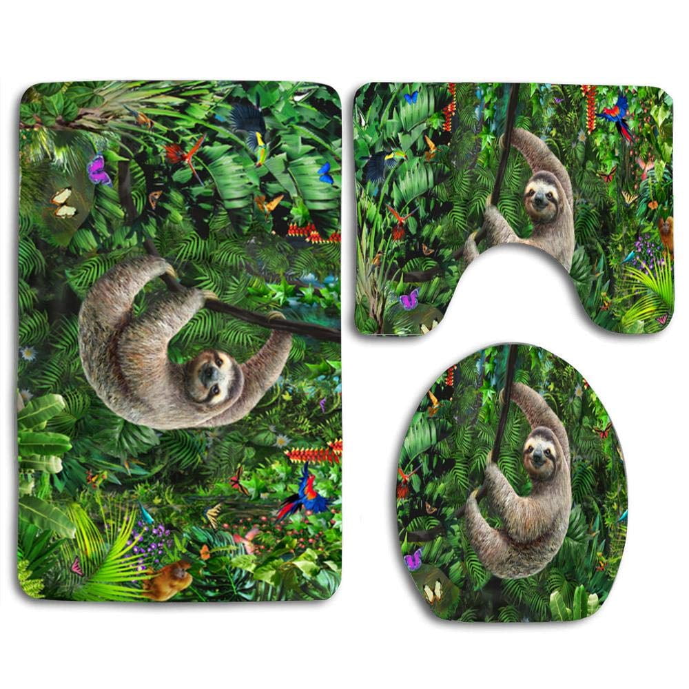 GOHAO Cute Sloth Climbthe Tree 3 Piece Bathroom Rugs Set Bath Rug