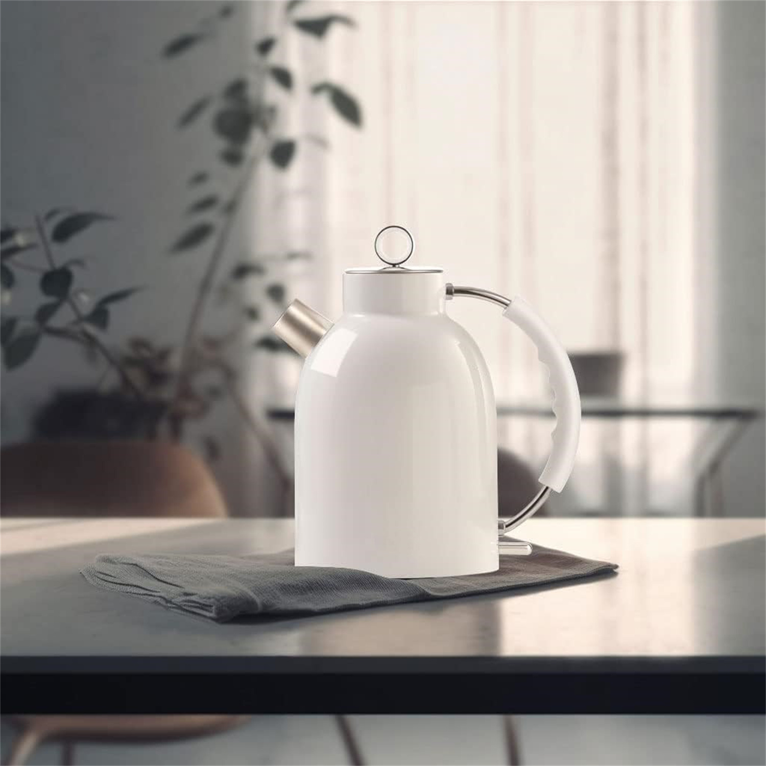 Electric Kettle, Stainless Steel Electric Tea Kettle Gifts for Men/Women/Family 1.5L 1500W Retro Tea Heater & Hot Water Boiler, Auto Shut-Off and Boil-Dry Protection (White)