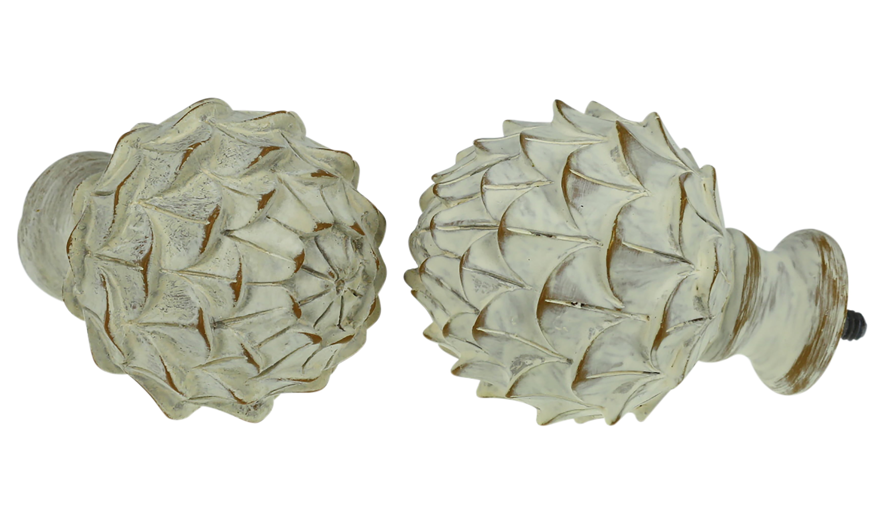 MERIVILLE 1-Inch Diameter Double Curtain Rod Set, 48–84 Inch Adjustable, Artichoke Finials, Weathered White