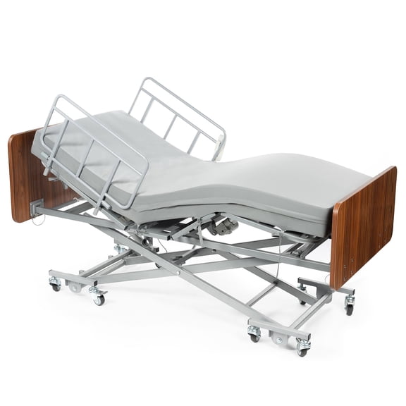 ZENART Full Electric Hospital Bed 3 Function with 6" Mattress, Ultra Low Adjustable Bed for Home, 530 lbs Capacity, Locking Casters