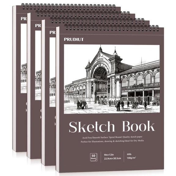 Hapric Spiral Bound Sketch Book 9×12 inch, 4 Pack, 50 Sheets