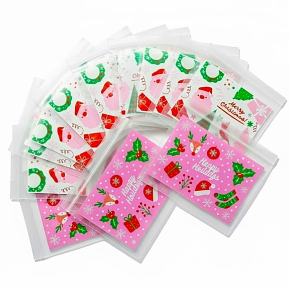 Christmas Zipper Sandwich Bags – 60 Assorted Holiday Treat Bags, Bulk Unboxed Value Pack, Resealable Snack Bags 6.5” x 5” for Cookies, Candy & Classroom Gifts