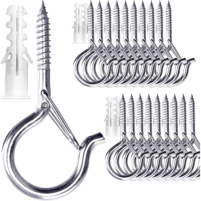 20 Pack Screw in Hooks for Hanging Lights Plants, 2.2 Inch White Q-Hanger Cup Hooks Screw Ceiling Hooks Eye Hook, Wall Ceiling Mount,Stainless Steel Silver,20