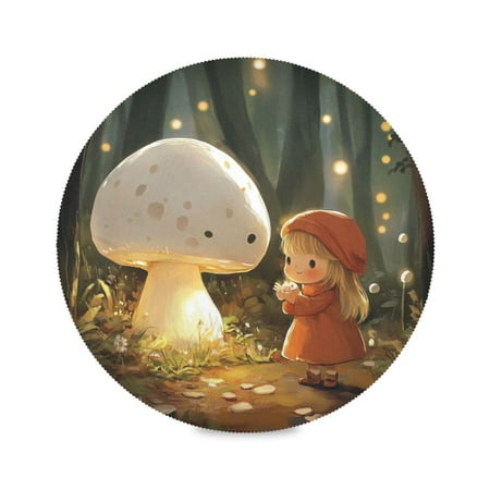 

Round Plate Mat 15.4x15.4 Inchesx6 Placemat Table Mat Kitchen Mat Coffee Mat Fabric Thick Strong Wear-Resistant Heat Resistance Cartoon Beautiful White Mushrooms