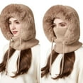 thumbnail image 3 of 3 In 1 Beanie Hat With Scarf And Mask Warm Winter Scarves Fitness Faux Fur Shawl Pashmina Wraps Fall Fashion Must Have Women's Hats & Caps Khaki, 3 of 8