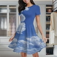 thumbnail image 2 of Blue Sky Clouds Print Women's Classic Swing Skater Dress Casual Work Party Cocktail Dresses, 2 of 6
