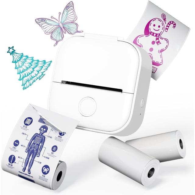 T Mini Sticker Printer Transparent Thermal Paper Portable Thermal Printer Inkless Printer Sticker Maker with Rolls Paper for Memo Travel Study Notes Office Festival Gifts Pink