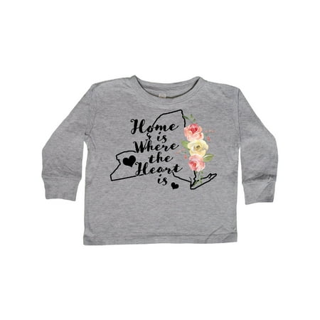 

Inktastic New York Home is Where the Heart is with Watercolor Floral Gift Toddler Boy or Toddler Girl Long Sleeve T-Shirt