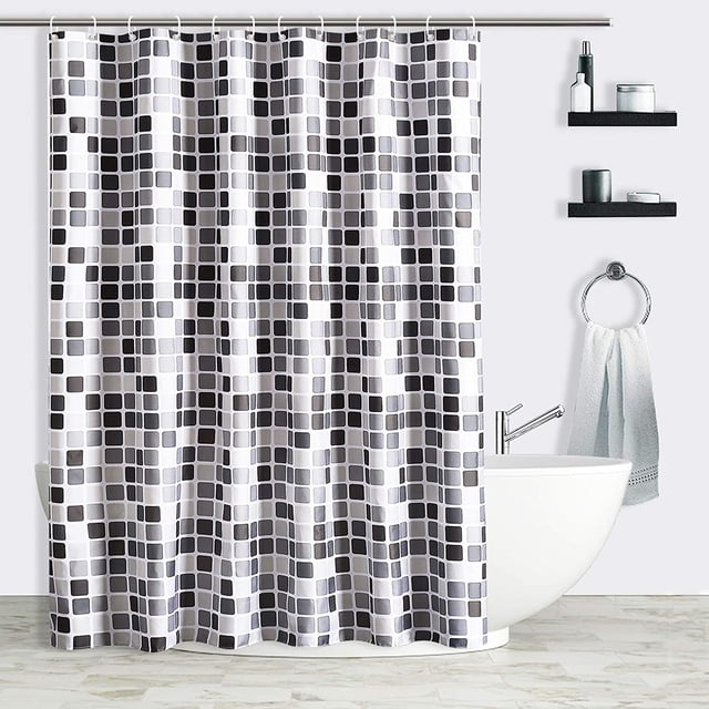 Cortina de ducha con estampado de mosaico, tejido de poliéster impermeable con ganchos, antimoho y antibacteriano para baño (180x200cm, gris (mosaico)) Fason WLJ-3597