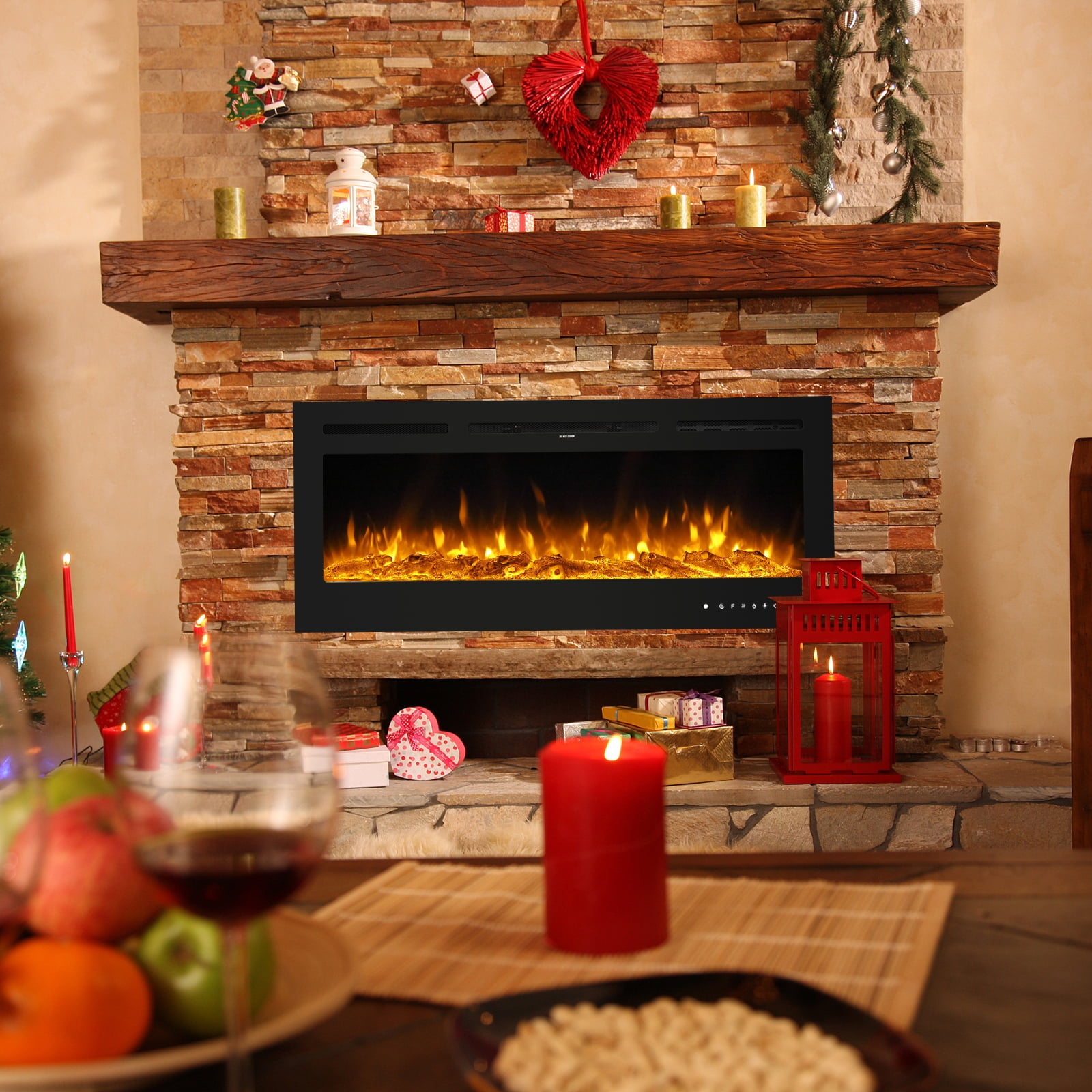 Kepooman1500W Sheet Metal Glass Recessed Electric Fireplace, 40in Wall Mounted Freestanding Portable Room Heater With Display, Fake Firewood, Crystal Stone, Remote Control Colorful, Black Kepooman1500W Sheet Metal Glass Recessed Electric Fireplace, 40in Wall Mounted Freestanding Portable Room Heater With Display, Fake Firewood, Crystal Stone, Remote Control Colorful, Black