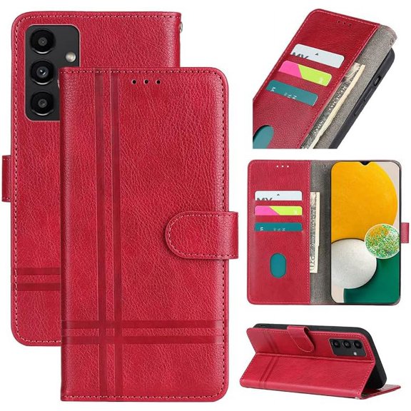 Compatible with Samsung Galaxy A13 5G Case Wallet for Men Women, Luxury PU Leather Folio Cover Shockproof Bumper Magnetic Flip Folding Book Case with Card Holder Kickstand (Red)