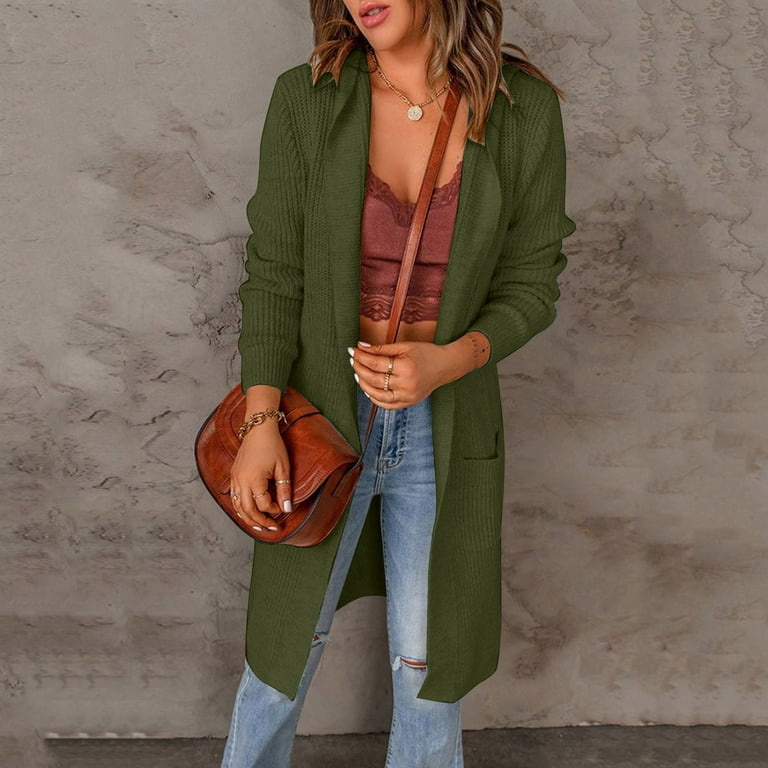 JDEFEG Soft Sweaters for Women Women Long Sleeve Solid Hooded Jacket Pocket  Buttonless Knit Casual Cardigan Women S Cardigan Sweatshirt Polyester Green  L 