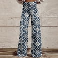 thumbnail image 2 of Tnhcen Women's Imitated Denim Print High Waist Flare Leg Pants, Button Pocket Zipper Casual Trousers, Elegant Vintage Wide Leg Pants S-5XL, 100% Polyester Twill, 2 of 6